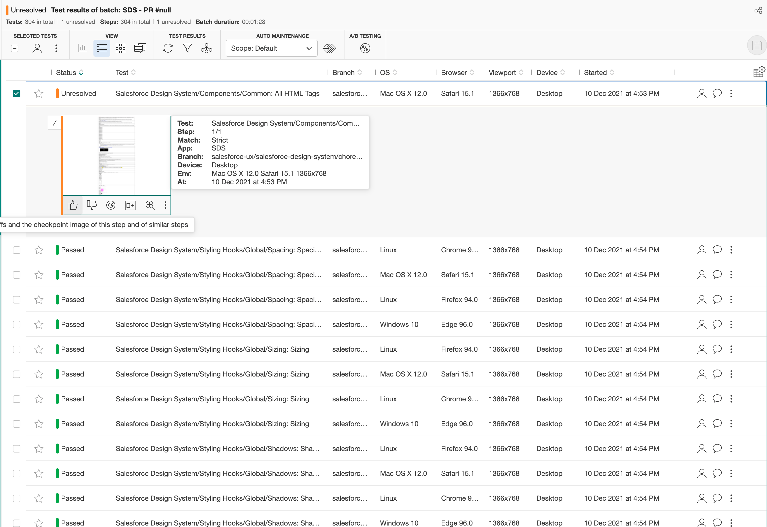 An image showing the applitools diff review